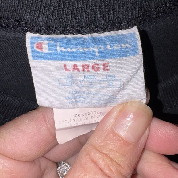 Champion Vintage Men's Size LG Black Big Logo Spell Out 90s Long Sleeve T-Shirt - Picture 6 of 9